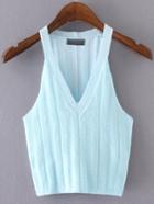 Shein Blue V Neck Knit Tank Top