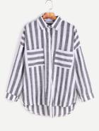 Shein Contrast Striped Drop Shoulder High Low Pockets Shirt