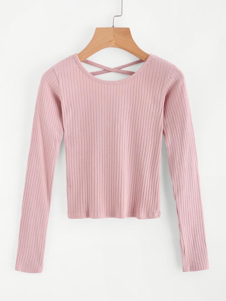 Shein Criss Cross Back Ribbed Sweater