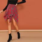Shein Knot Front Asymmetrical Plaid Skirt