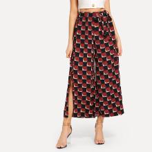 Shein Split Side Tie Waist Plaid Wide Leg Pants