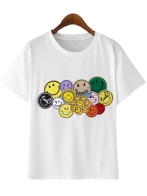 Shein White Smiley Face Embroidery T-shirt