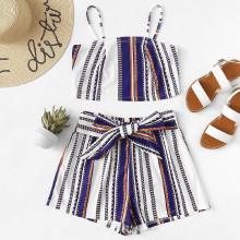 Shein Striped Crop Cami With Shorts