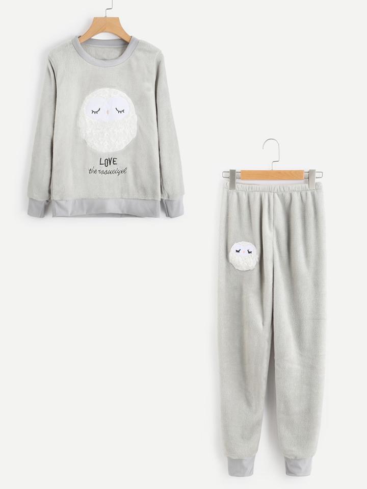 Shein Animal Embroidered Top And Pants Pajama Set