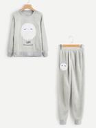 Shein Animal Embroidered Top And Pants Pajama Set