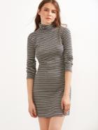 Shein Grey Striped High Neck Ribbed Sheath Dress