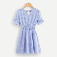 Shein Double Plunge Ruffle Stripe Dress