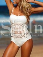 Shein Beige Spaghetti Strap Hollow One-piece Swimwear