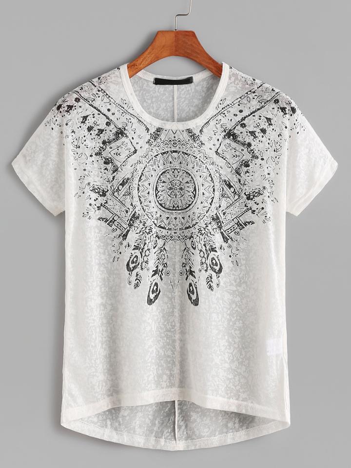 Shein Tribal Print High Low T-shirt