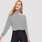 Shein Cut Out Houndstooth Blouse