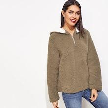 Shein Quarter Zip Hooded Teddy Jacket