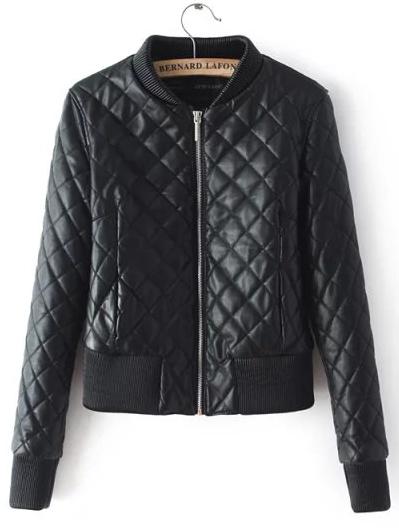 Shein Black Stand Collar Diamondback Pattern Crop Jacket