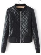 Shein Black Stand Collar Diamondback Pattern Crop Jacket