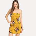 Shein Shirred Floral Bandeau Dress