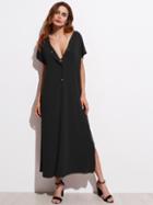Shein Dolman Sleeve Button Front Slit Side Dress