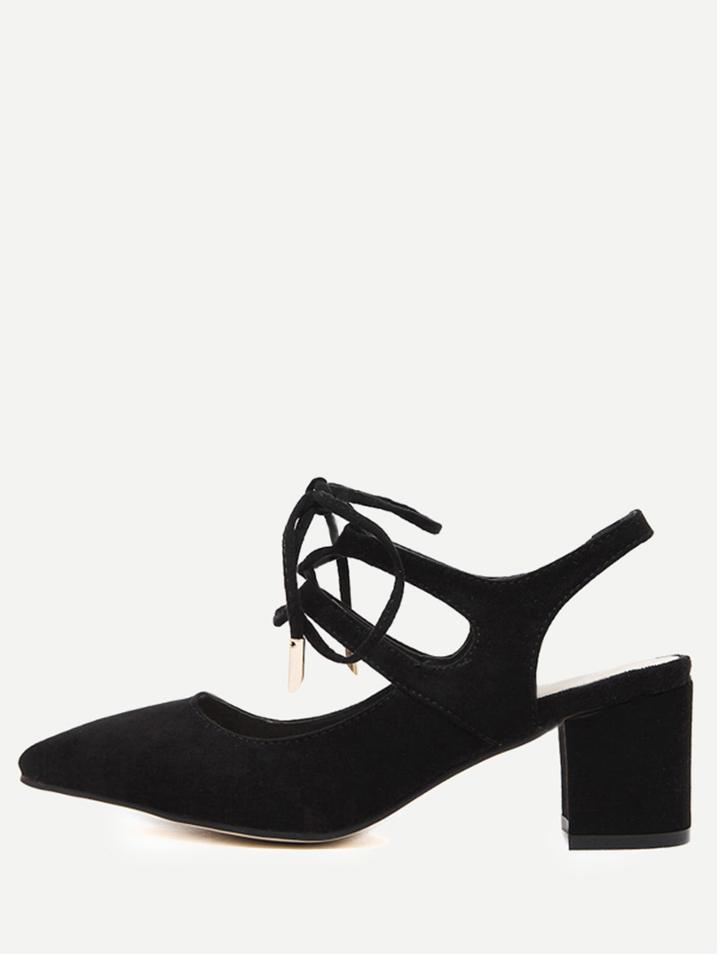 Shein Black Faux Suede Block Strappy Chunky Pumps
