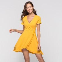 Shein Deep V Neckline Frill Trim Dress