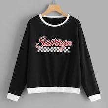 Shein Plus Plaid Letter Print Pullover