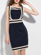 Shein Navy Contrast Beige Boat Neck Sheath Dress
