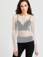 Shein Trumpet Sleeve Sheer Dotted Mesh Top