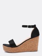 Shein Faux Black Suede Wide Strap Cork Wdege Sandals