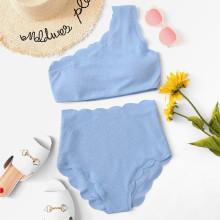 Shein One Shoulder Scalloped Trim Bikini Set