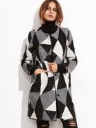 Shein Contrast Geo Pattern Collarless Tweed Coat