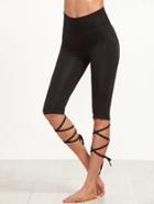 Shein Black Crop Leggings With Crisscross Wrap Detail