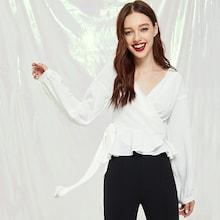 Shein Tie Waist Surplice Wrap Top