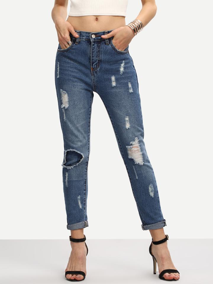 Shein Frayed Straight Jeans
