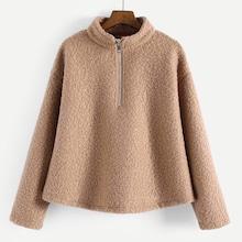Shein Quarter Zip Drop Shoulder Teddy Pullover