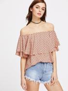 Shein Polka Dot Print Flounce Layered Neckline Top