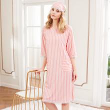 Shein Contrast Lace Trim Striped Night Dress With Eyelash