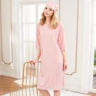 Shein Contrast Lace Trim Striped Night Dress With Eyelash
