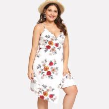 Shein Plus Flower Print Wrap Cami Dress
