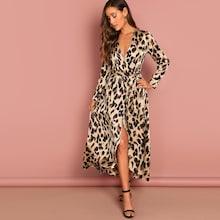 Shein Surplice Wrap Satin Leopard Dress