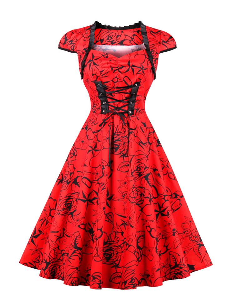 Shein Corset Detail Seamless Pattern Circle Dress