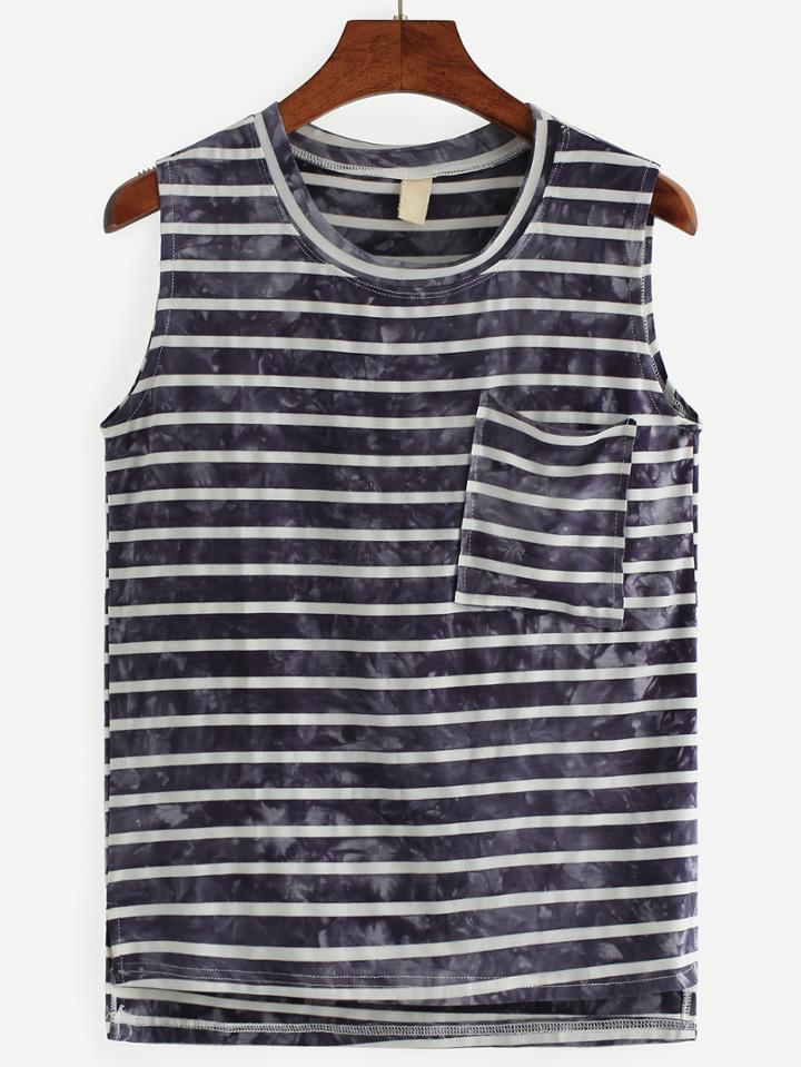 Shein Dip Hem Striped Split Pocket Tank Top