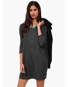 Shein Dark Grey Round Neck Long Sleeve Loose Dress