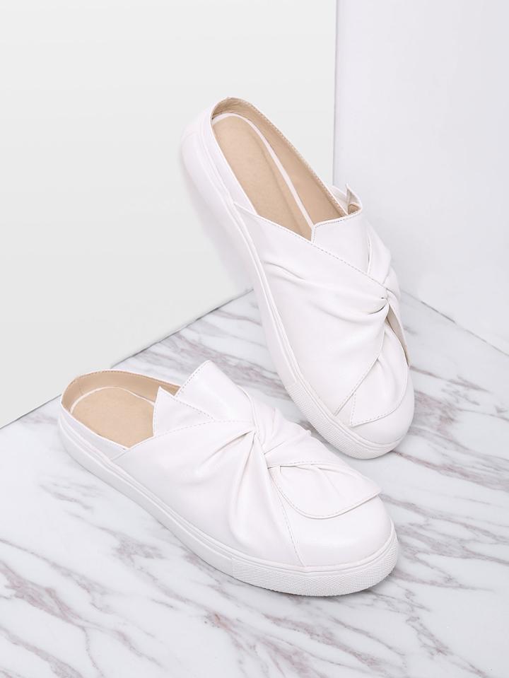 Shein White Faux Leather Round Toe Slippers