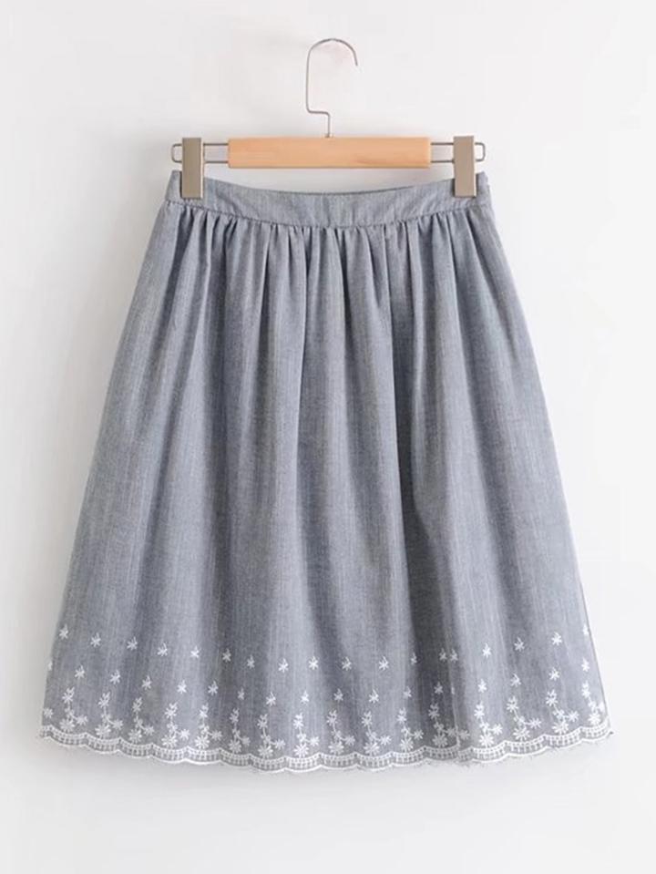 Shein Embroidered Scalloped Hem Skirt