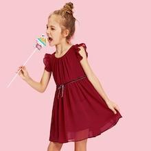 Shein Girls Ruffle Shoulder Bow Detail Dress
