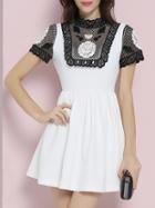 Shein White Crochet Hollow Out Embroidered A-line Dress