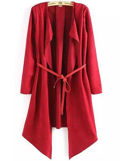 Shein Red Long Sleeve Belt Loose Coat