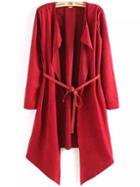 Shein Red Long Sleeve Belt Loose Coat