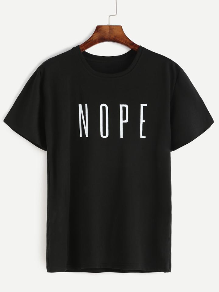 Shein Black Letter Print Crew Neck T-shirt