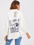 Shein Drop Shoulder Patch Back Distressed Jacket