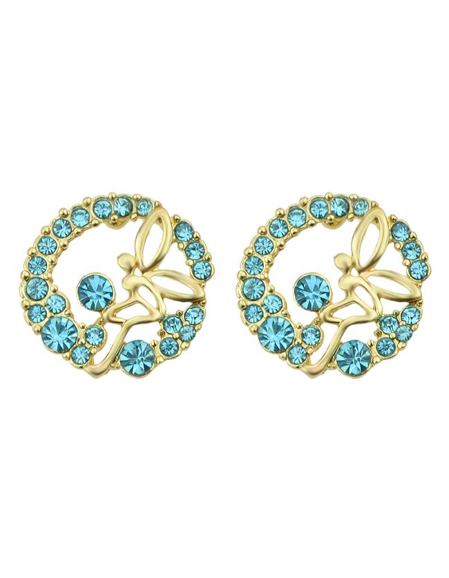 Shein Elegant Style Beautiful Blue Rhinestone Round Stud Earrings Woman