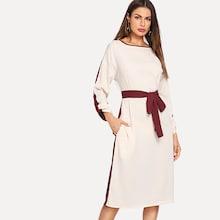 Shein Roll Tab Sleeve Cut And Sew Dress