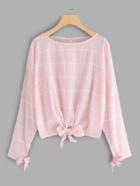 Shein Knotted Detail Grid Dolman Blouse